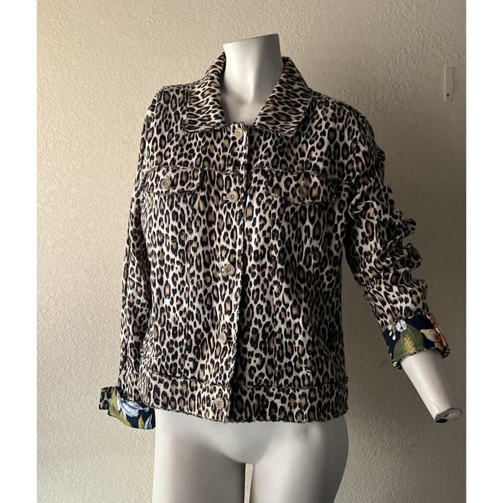 TOMMY BAHAMA TWO PALMS LAGOON LEOPARD 100% LINEN RAW EDGE FLIP CUFF JACKET Large - Picture 3 of 16